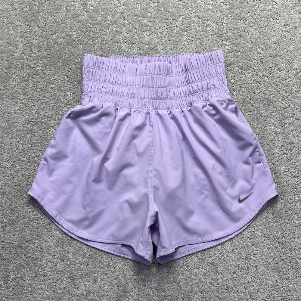 Nike Dri-Fit Running Shorts Women Small Purple Smocked Waist Activewear Pockets